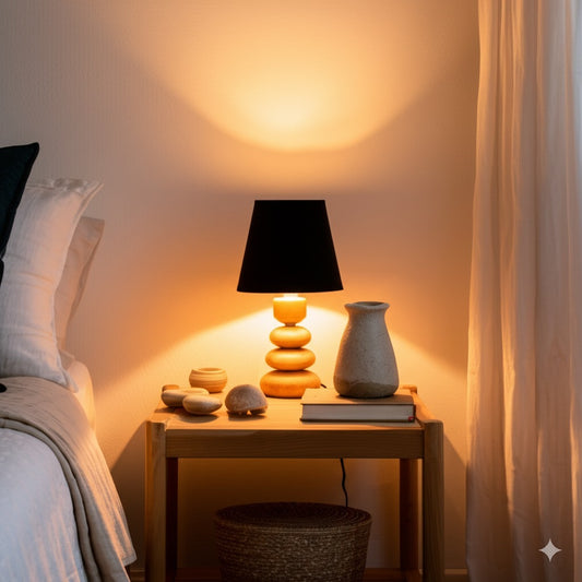 Vintage Wooden Bedside Table Lamp–Retro Linen Shade Nightstand Light