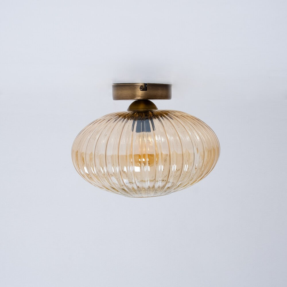 Amber Glass Flush Mount Ceiling Light - Modern Industrial Retro Lamp