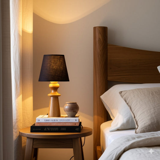 Walnut Wood Small Table Lamp – Vintage Traditional Nightstand Light