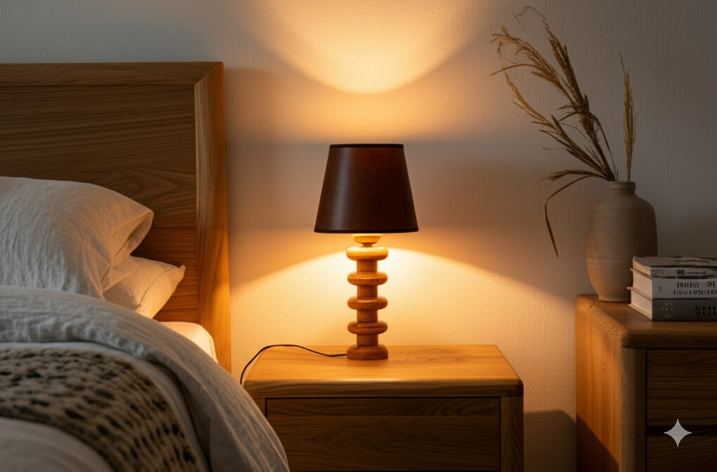 Walnut Wood Table Lamp–Vintage Minimalist Desk Light for Living Room