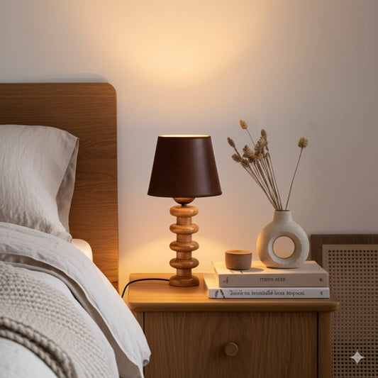 Walnut Wood Table Lamp–Vintage Minimalist Desk Light for Living Room