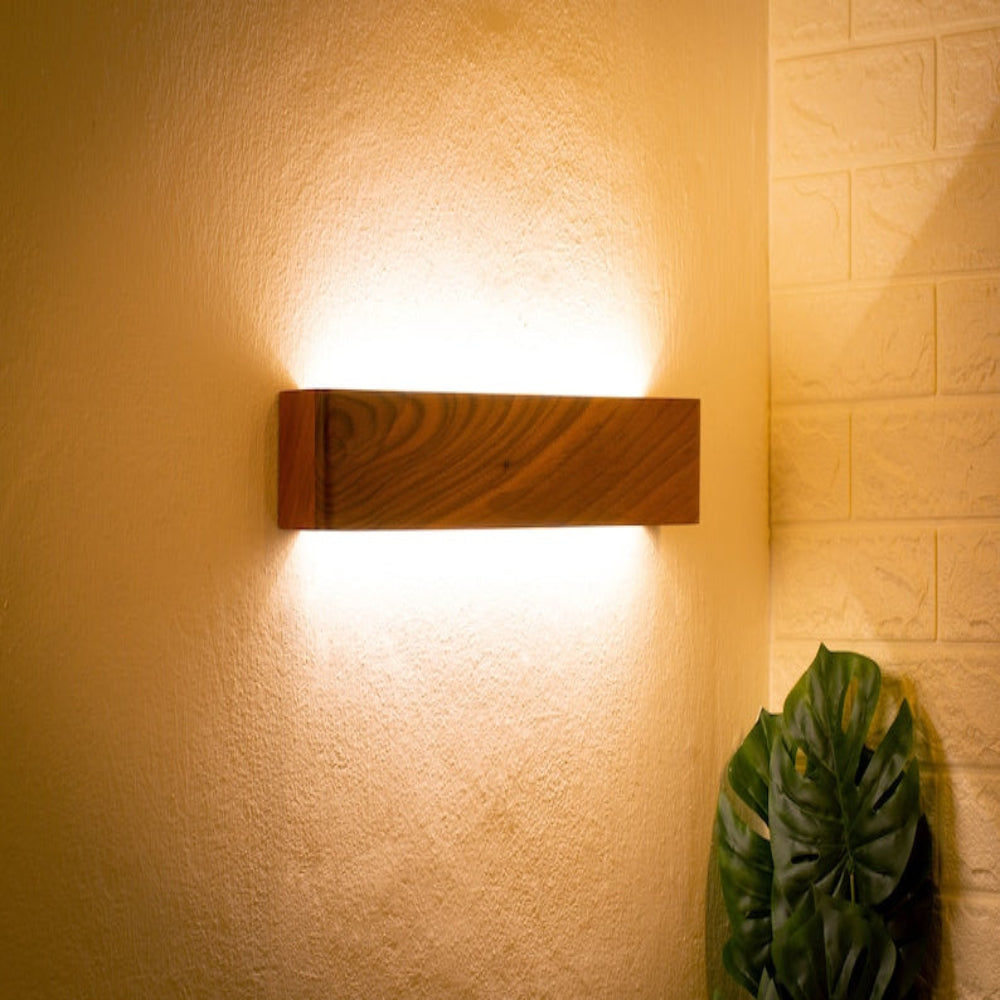 Walnut Wood Linear Wall Lamp-Minimalist Dimmable LED Sconce