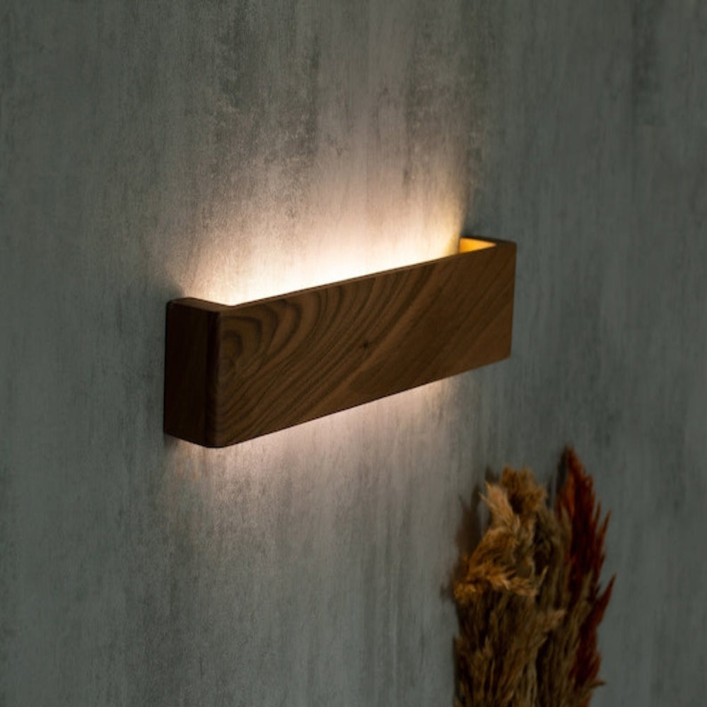 Walnut Wood Linear Wall Lamp-Minimalist Dimmable LED Sconce
