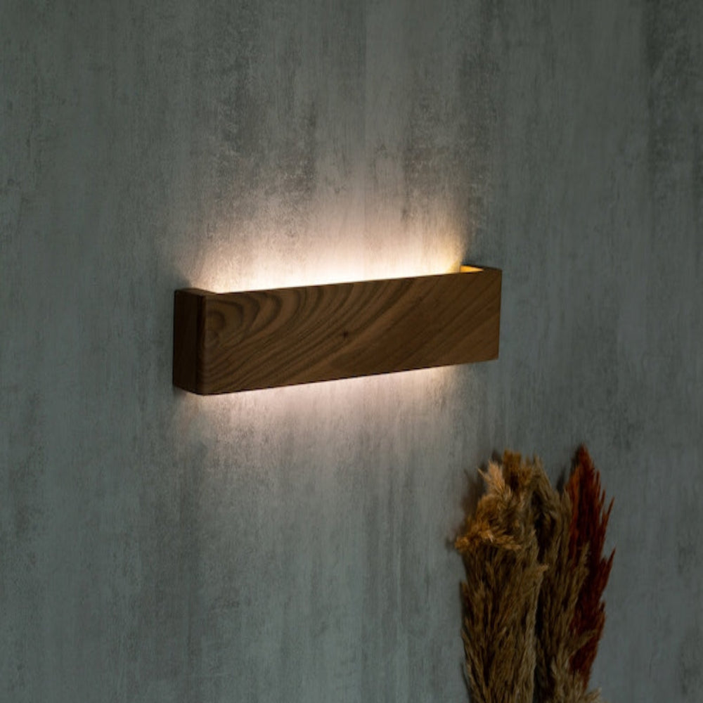 Walnut Wood Linear Wall Lamp-Minimalist Dimmable LED Sconce