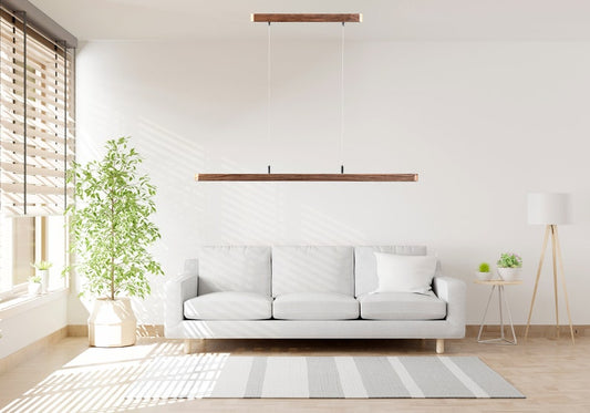 Walnut Wood LED Pendant Light–Modern Linear Ceiling Lamp for Kitchen Island