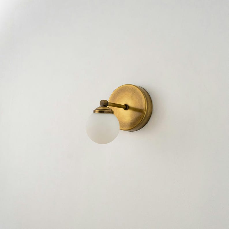 Brass Glass Globe Vanity Wall Sconce-Vintage Minimalist Mirror Light