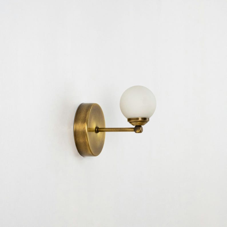 Brass Glass Globe Vanity Wall Sconce-Vintage Minimalist Mirror Light