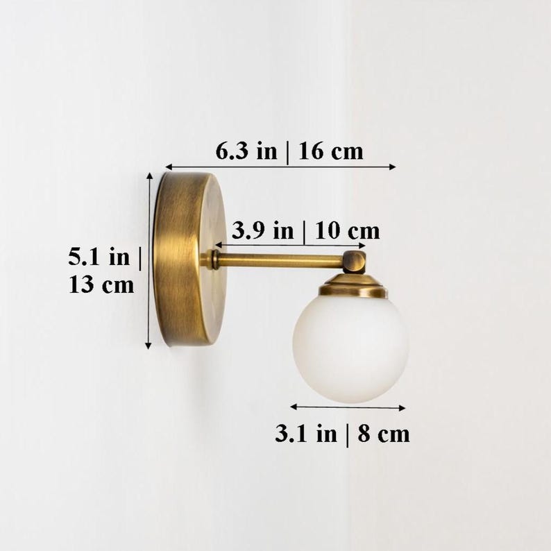 Brass Glass Globe Vanity Wall Sconce-Vintage Minimalist Mirror Light