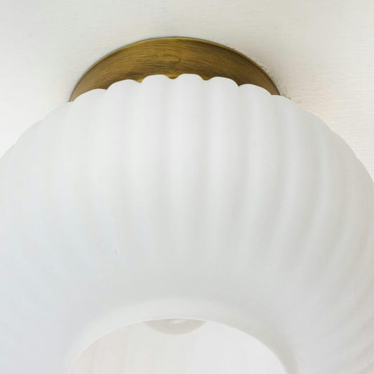 Vintage Ribbed Glass Ceiling Lamp-Semi-Flush Mount Vanity Fixture