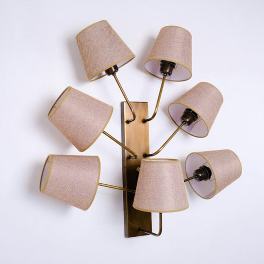 7-Light Brass Wall Sconce with Linen Shades