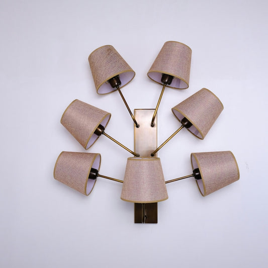 7-Light Brass Wall Sconce with Linen Shades