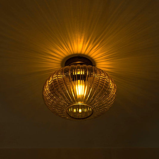 Amber Glass Flush Mount Ceiling Light - Modern Industrial Retro Lamp