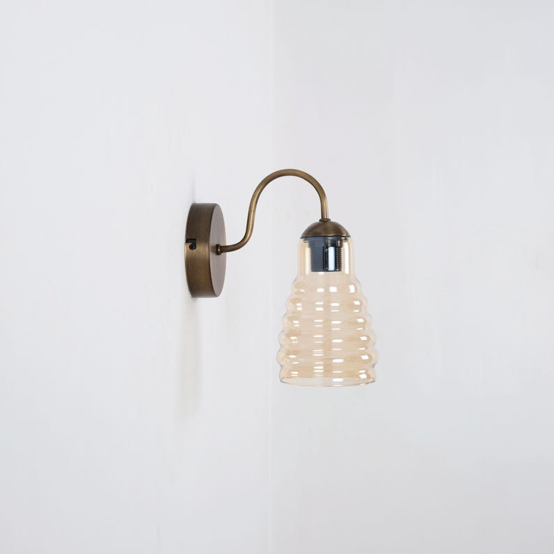 Small Curved Arm Wall Lamp with Unique Glass Shade