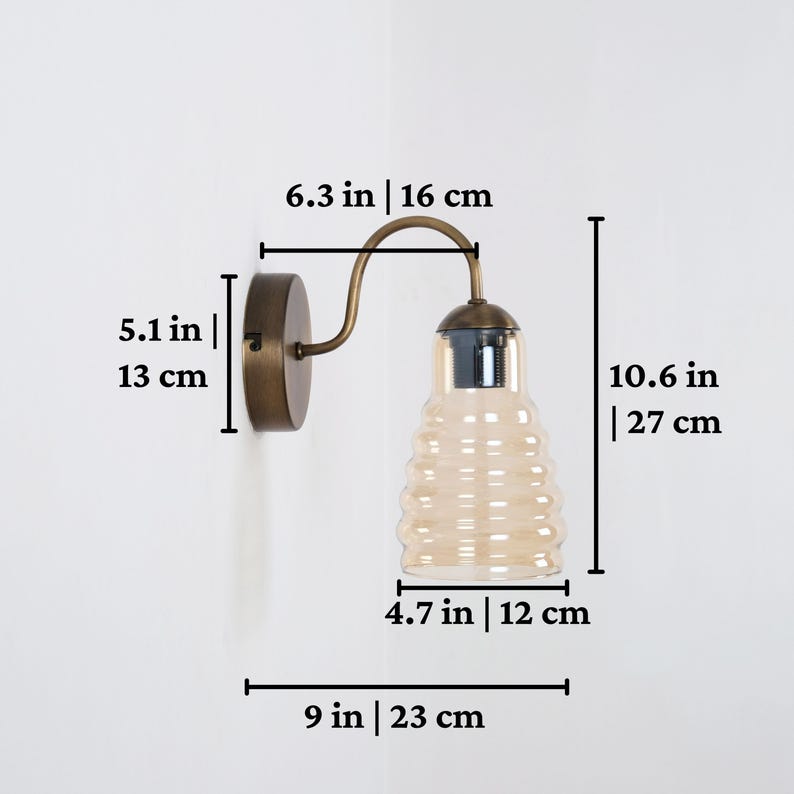 Small Curved Arm Wall Lamp with Unique Glass Shade