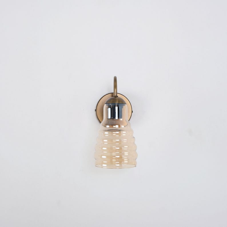 Small Curved Arm Wall Lamp with Unique Glass Shade