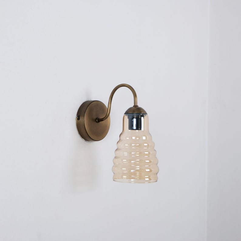 Small Curved Arm Wall Lamp with Unique Glass Shade