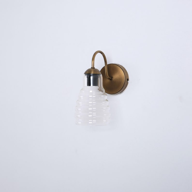 Small Curved Arm Wall Lamp with Unique Glass Shade