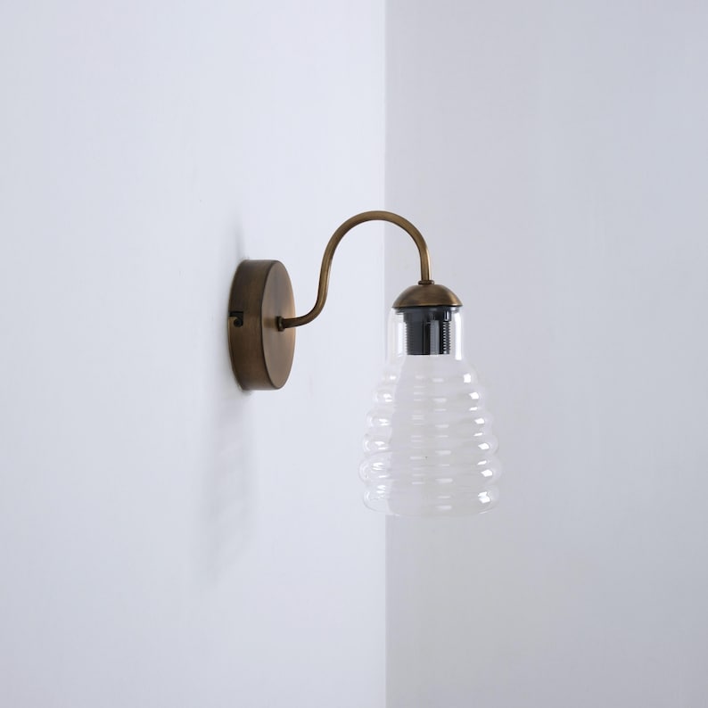 Small Curved Arm Wall Lamp with Unique Glass Shade