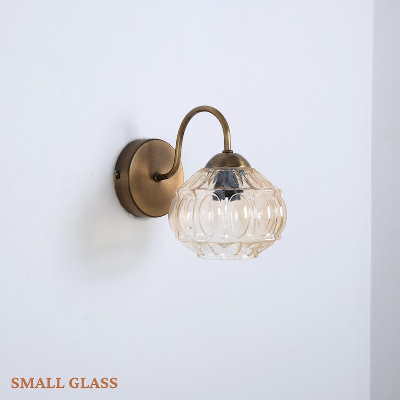 Unique Retro Glass Shade Wall Lamp, Small Amber Glass Sconce