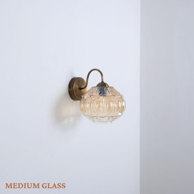 Unique Retro Glass Shade Wall Lamp, Small Amber Glass Sconce