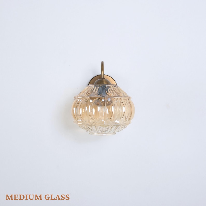 Unique Retro Glass Shade Wall Lamp, Small Amber Glass Sconce