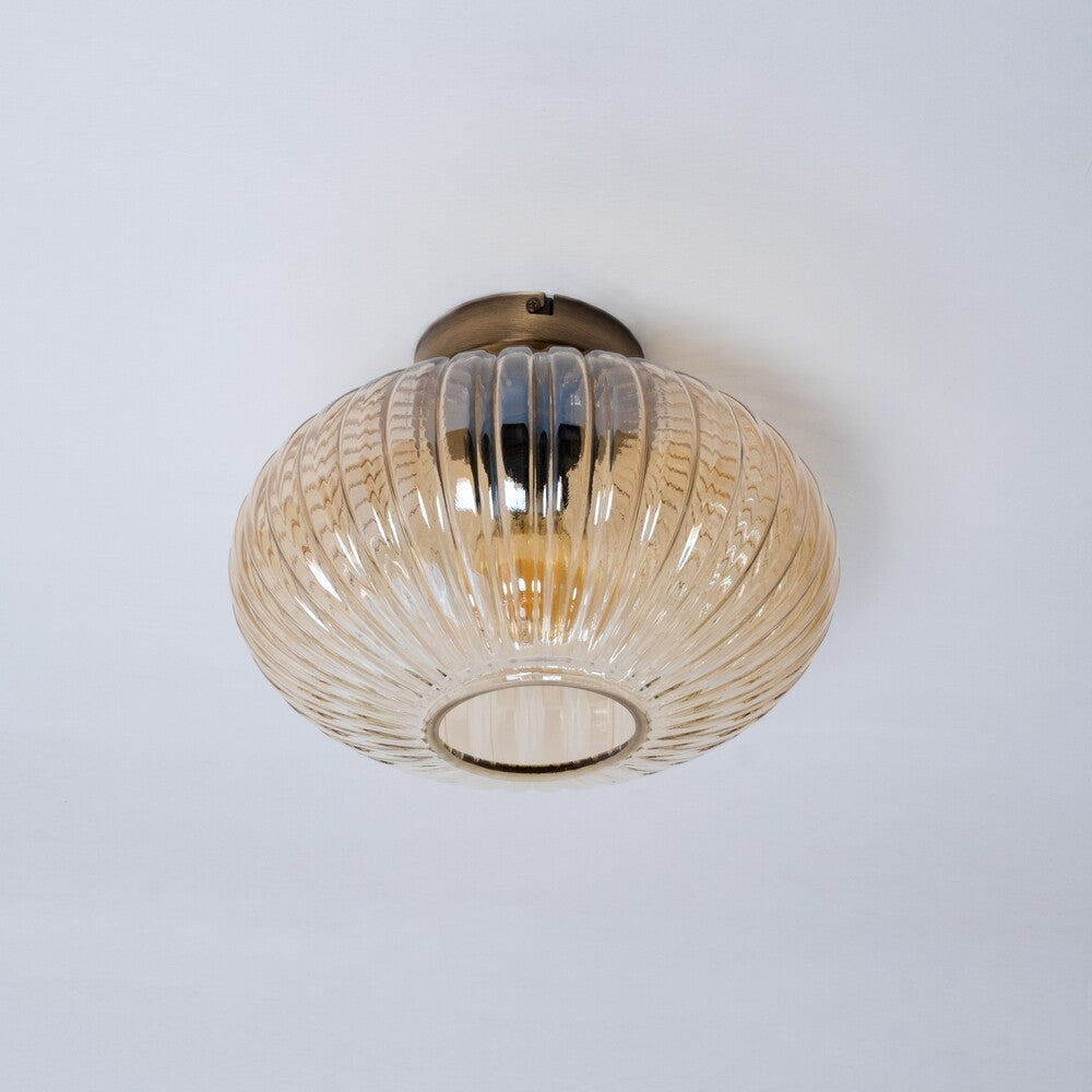 Amber Glass Flush Mount Ceiling Light - Modern Industrial Retro Lamp