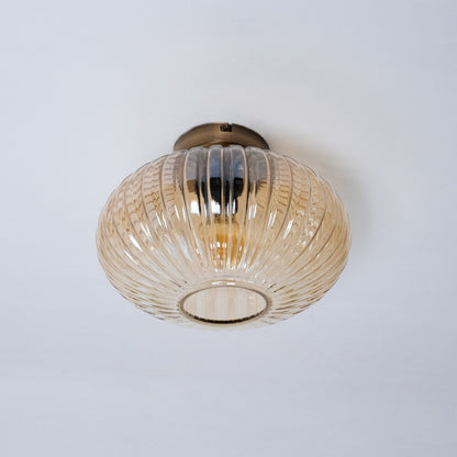 Amber Glass Flush Mount Ceiling Light - Modern Industrial Retro Lamp