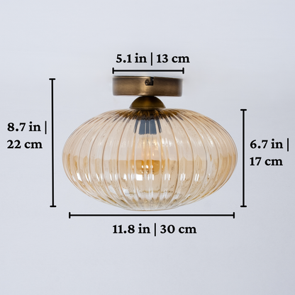 Amber Glass Flush Mount Ceiling Light - Modern Industrial Retro Lamp
