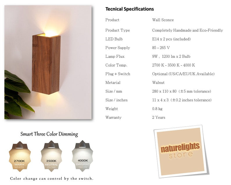 Rustic Wood Wall Sconce Lamp-Industrial LED Light with Solid Wood Design