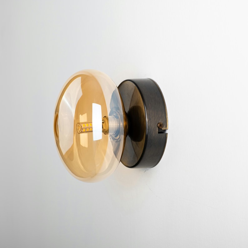 Amber Glass Wall Sconce Lamp-Vintage Plug-In Farmhouse Lamp