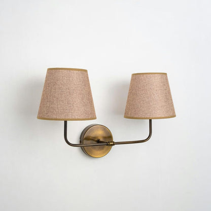 Vintage Fabric Shade Wall Sconce–Modern Brass Curved Arm Vanity Light