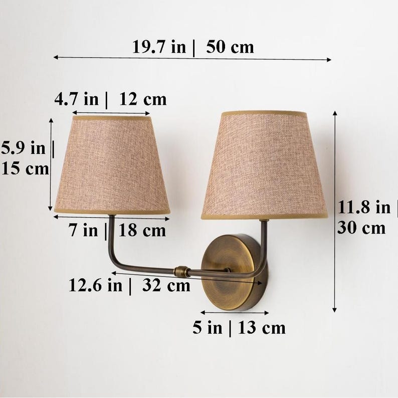 Vintage Fabric Shade Wall Sconce–Modern Brass Curved Arm Vanity Light
