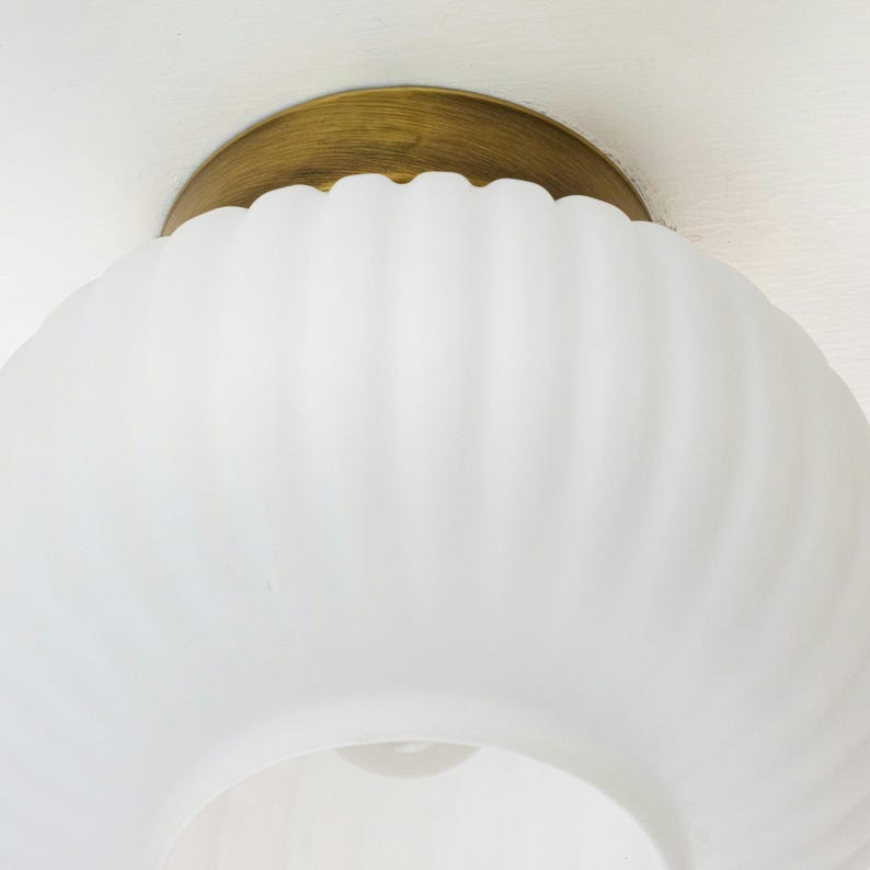 Vintage Ribbed Glass Ceiling Lamp-Semi-Flush Mount Vanity Fixture
