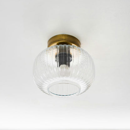 Vintage Ribbed Glass Ceiling Lamp-Semi-Flush Mount Vanity Fixture