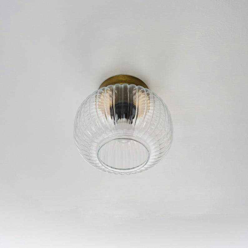 Vintage Ribbed Glass Ceiling Lamp-Semi-Flush Mount Vanity Fixture