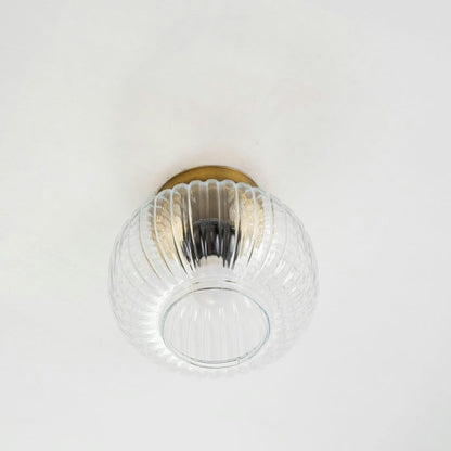 Vintage Ribbed Glass Ceiling Lamp-Semi-Flush Mount Vanity Fixture
