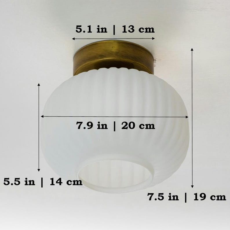 Vintage Ribbed Glass Ceiling Lamp-Semi-Flush Mount Vanity Fixture