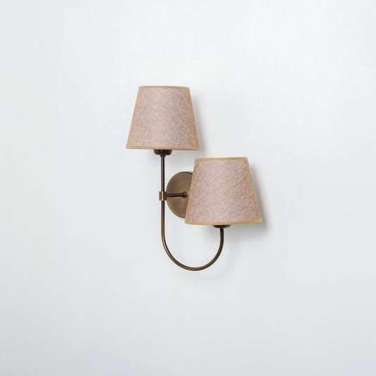 Aged Brass Wall Sconce-Modern Farmhouse Linen Shade Light
