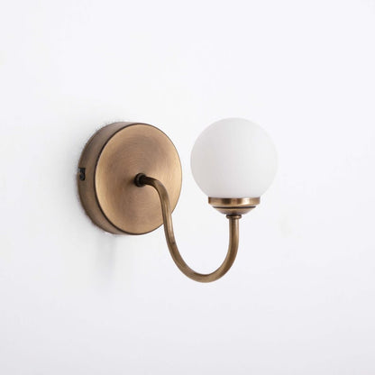 Curved Arm Vintage Brass Wall Lamp, Modern Light Sconce with Glass Globe