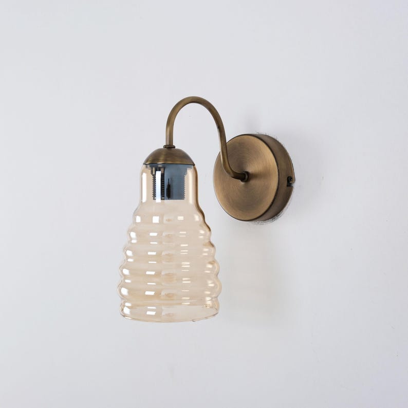 Small Curved Arm Wall Lamp with Unique Glass Shade