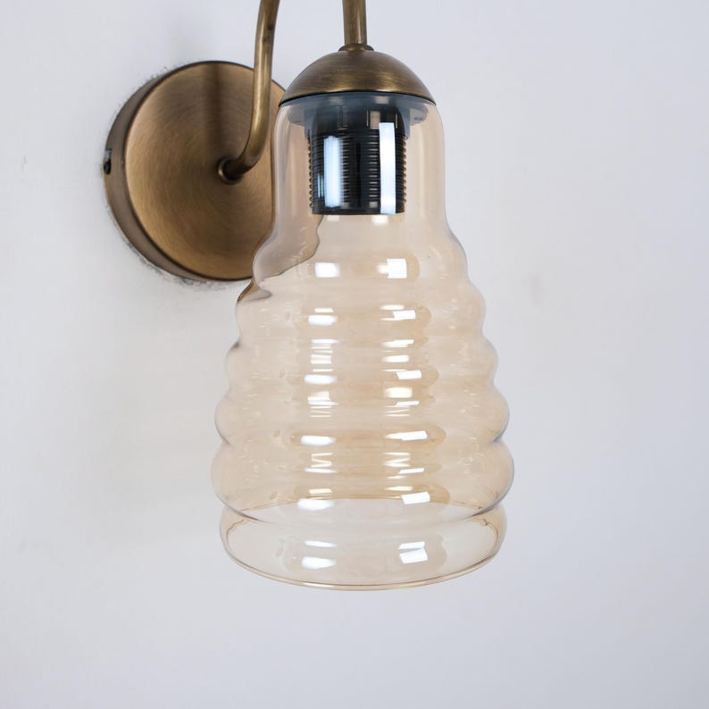 Small Curved Arm Wall Lamp with Unique Glass Shade