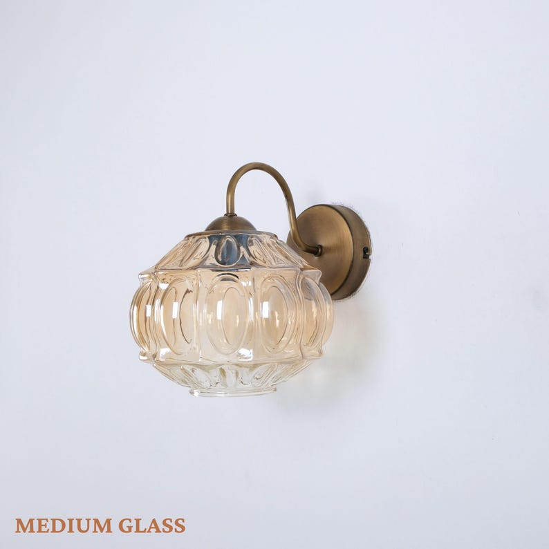 Unique Retro Glass Shade Wall Lamp, Small Amber Glass Sconce